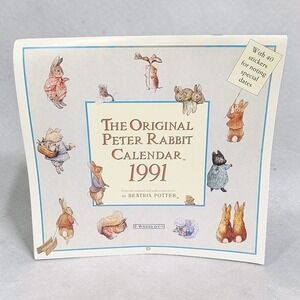 VTG 1991 F. Warne Peter Rabbit Wall Calendar Beatrix Potter 40 Stickers Unused